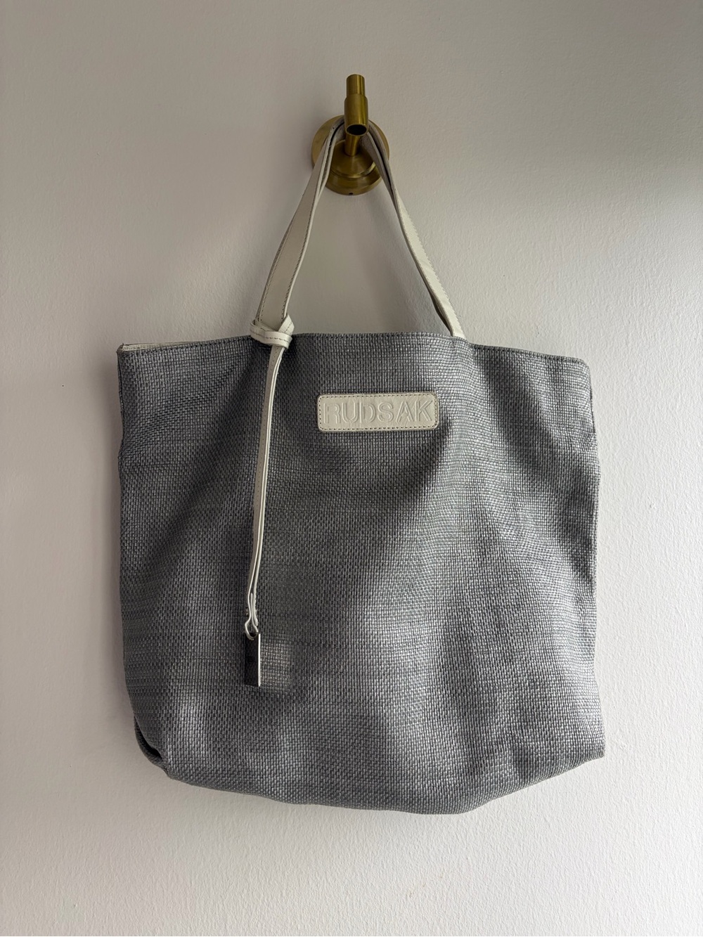 RUDSAK Gray Woven Tote with Cream Handles